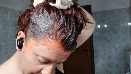 Super red hair dye with white latex gloves 720HD