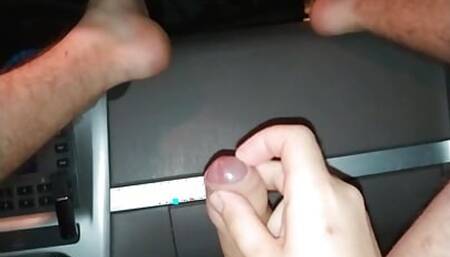 Sexy guy jerks off in a car in a dark alley and cums juicy on his tummy