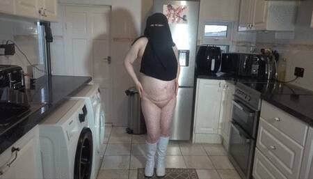 Dancing Naked in Niqab with knee boots