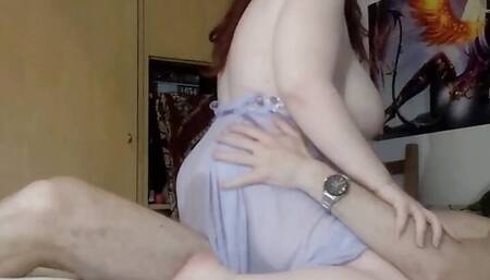 Bouncing large tits & loud moan from horny cuckold wife