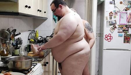 Cooking chicken for lunch...naked