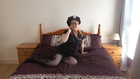 Police woman cosplay playing with pussy in hose