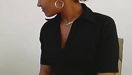 A slim German ebony gets banged by two hard peckers