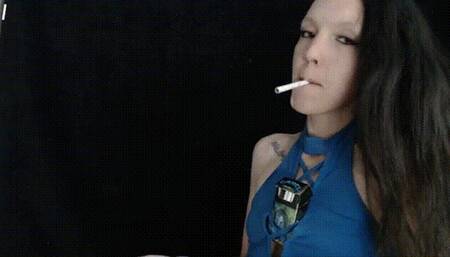 Smoking - Blue Dress Black Background