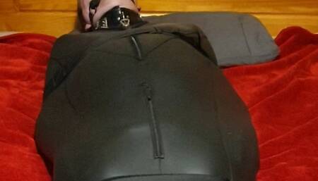 Man strapped down in neoprene sleepsack 1- BBW domination,BBW Bondage,man in bondage,male bondage,sleep sack,backboard,amateur,strapped down,bound and gagged man,man tied up,