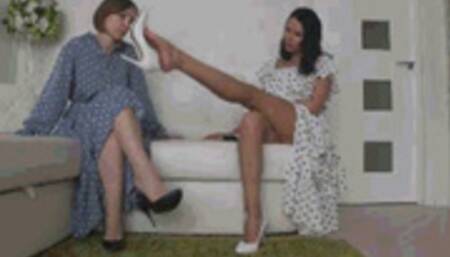 Dangling in black and white shoes with polka dot dresses III