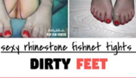 Dirty Feet, Sexy Rhinestone Fishnet Tights & Red Pedicure ( Foot Fetish )