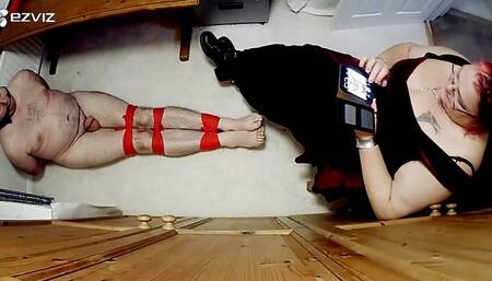 Keeping a naked man bound and gagged in my isolation room- BBW domination, BBW bondage,naked man tied up,male bondage,man in bondage,bound and gagged man,rope bondage, amateur,struggling,boots,