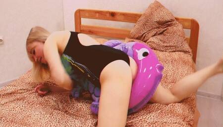 Alla inflates a small inflatable ring with her mouth and fucks him hot!!!