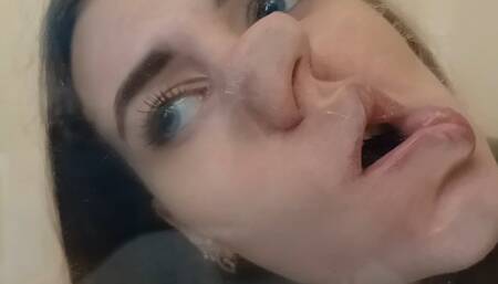 Hot passionate kisses through glass