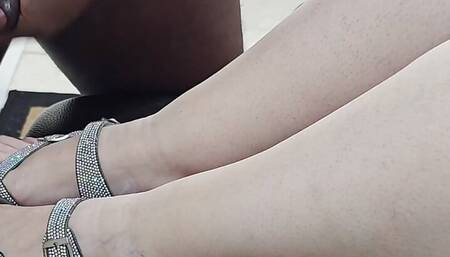 Cock jerking off for big ass PAWG MILF hot shoesjob, footjob