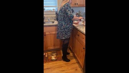 Deb Teases, Seduces & Fucks Hubby Wearing Black Skirt, Stockings and Journee Spritz Over the Knee Boots 4 (10-17-2021)