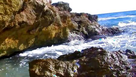 Her tight tanned body shivers as the skinny blonde is getting on a big dick