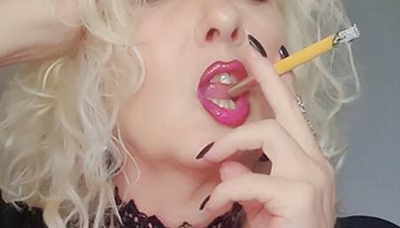 Playful *Jiggle* and POV sexy power smoke with a Sobranie, shimmering glossy red lips, snap inhales, french inhales, nose exhales, and deep creamy seductive OMIs