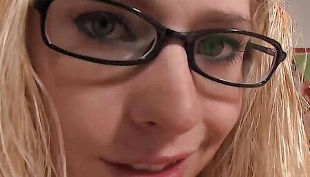 Eyeglasses-wearing teen lover Allie James filled with cock and cum by porn legend Eric John on ErotiqueTVLive