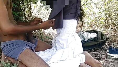 Schoolgirl having sex with a stranger in the woods