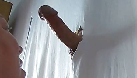 girlfriend does blowjob and takes cum in her mouth