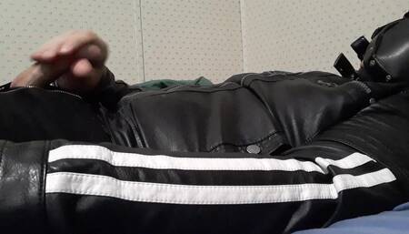 Gay Leather Biker Fag Jerks and Cums