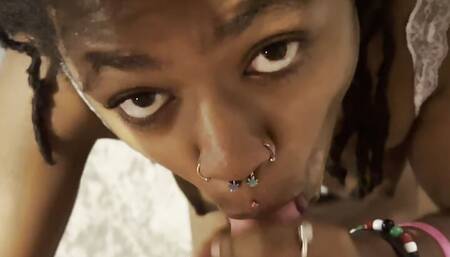18 YO Submissive Petite Black Girl Sucking White Cock
