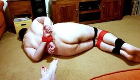 Naked Man tightly Bound and Gagged for six hours -BBW domination,BBW bondage,naked man tied up,bound and gagged man,amateur,male bondage,man in bondage,handjob,spanking,spanked,hogtie,hogtied,feet tickling,rope bondage,CBT,struggling,