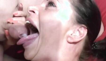 Big Titted Mom and slim red haired hoe fucking into a cumshot Sex Party