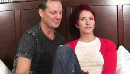 Natural red haired fiance and her hubby at amateur casting