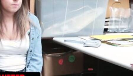 Shoplyfter - Amazingly Beauty Petite sexy Brooke Bliss Bends Over The Officer's Desk And Spreads Her Legs