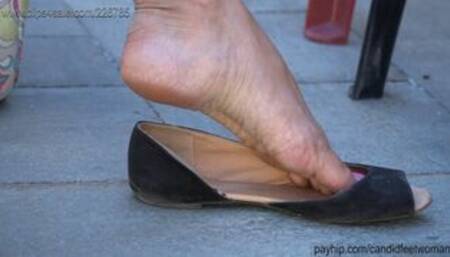 Candid shoeplay and dangling with ballet flats, beauty dirty feet watching