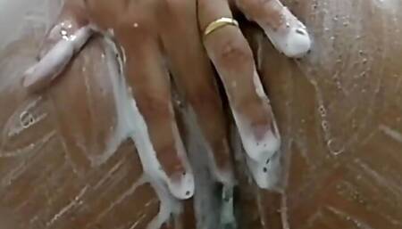 Wasshing my big bubble butt at shower in the bathroom