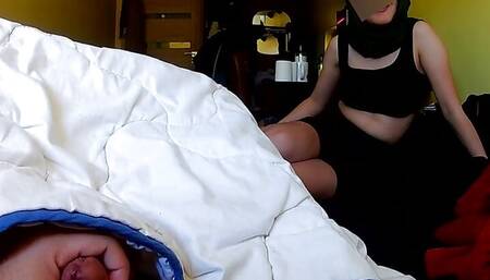 My hijabi step-sister caught me when i making  jerking off - English Subtitle