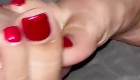 Red nails Toejob tease