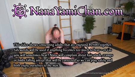 Girl tries hard Shibari ties with neck rope