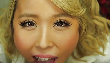 Cute blonde Japanese sexy maid sucking the big cock and cum in her mouth