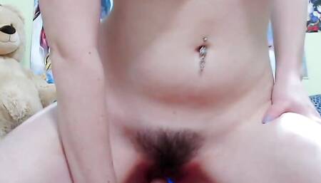 Busty and Hairy babe playing with oil