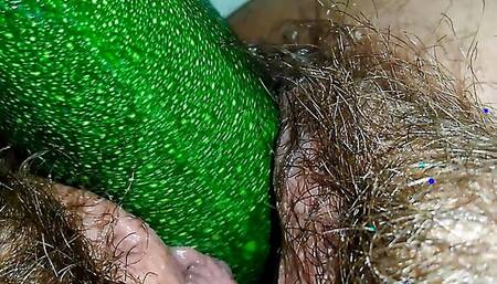 Meaty slimy pussy and a zucchini