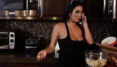 Karlee Grey fucking into the bed with her hairy bush