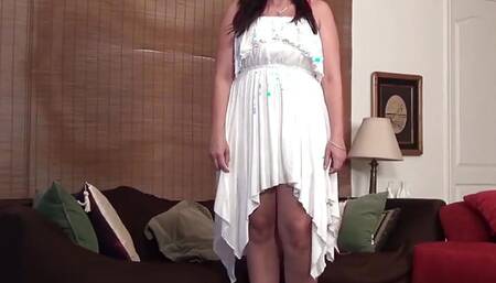 USA Wives -Dylan, chubby MILF takes off her sexy red lingerie and takes on her double dildo toy