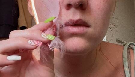 Nose tickle with feather