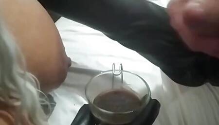 Busty Slutty Wife Fills Her Mouth with Lots of Cum From All Men