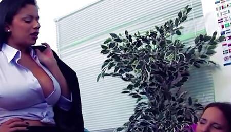 Brunette Secretary Loves When the Officers Bring Back a Slut to Fuck in the Office