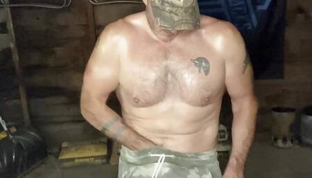 Sweaty Country Hunk Jacking cock In Garage