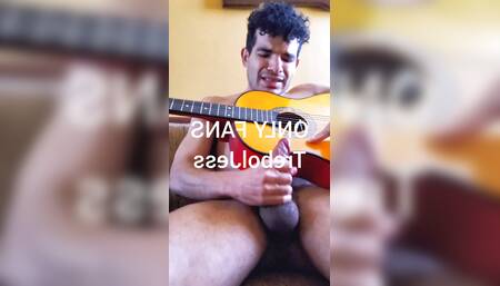 18 year old boy masturbating with guitar and ejaculates on it