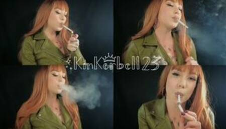 Chain-smoking wearing Leather jacket