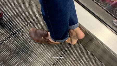 Candid Dipping Clogs Shoeplay in the Supermarket