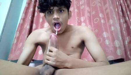 Horny Boy Jerking Off and Eating Cum