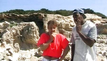 Georges German babe getting an interracial threesome at the beach