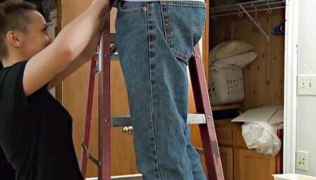 Roommate sucks my cock for fixing the fan