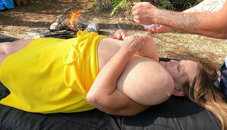 Sarah Oily Tit Massage Outside