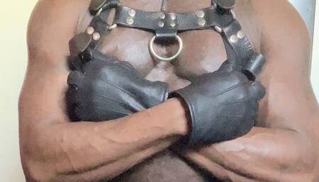 Black Bodybuilder Solo Leather BBC & Nippleplay