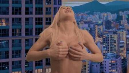 Giant naked woman in the city